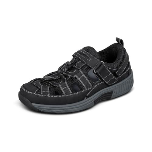 Orthofeet Men's Orthopedic Clearwater Adjustable Fisherman Sandal, Black