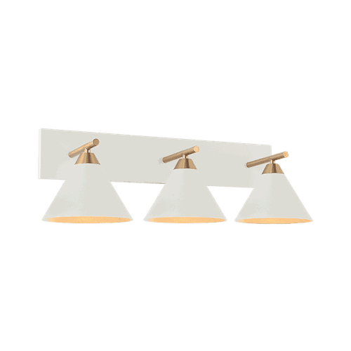 Aged Gold Brass White Three Light Wall Sconce from the Bliss Collection