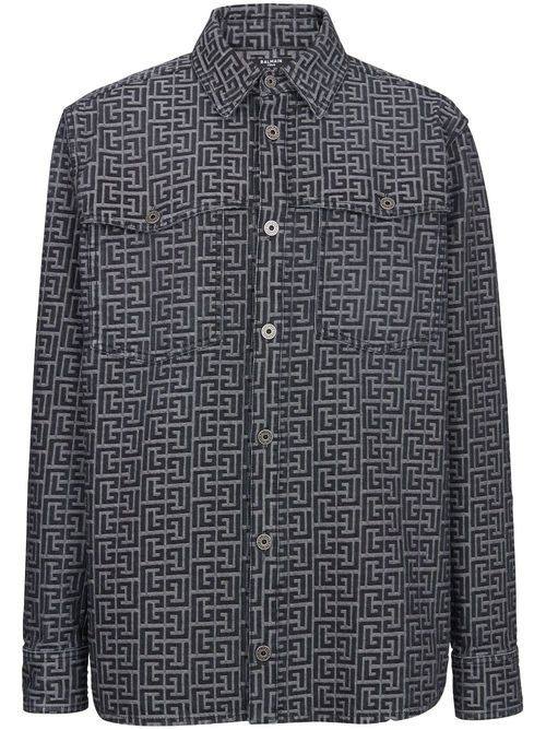 Monogram-jacquard denim shirt - Black