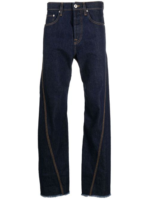 Mid-rise straight-leg cotton jeans - Blue