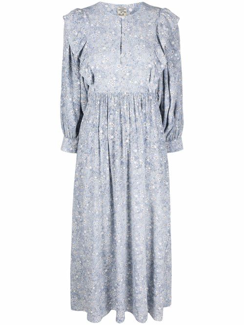 Floral-print ruffle midi dress - Blue