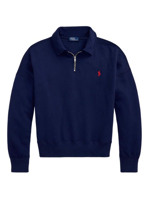 Zip-up collar polo top - Blue
