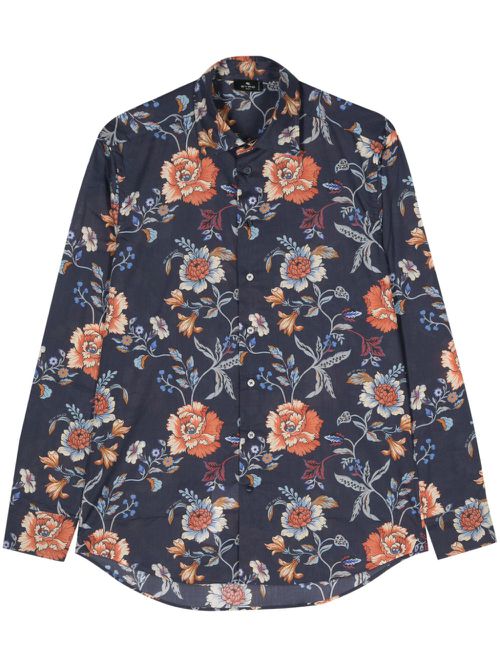 Floral-print cotton shirt - Blue