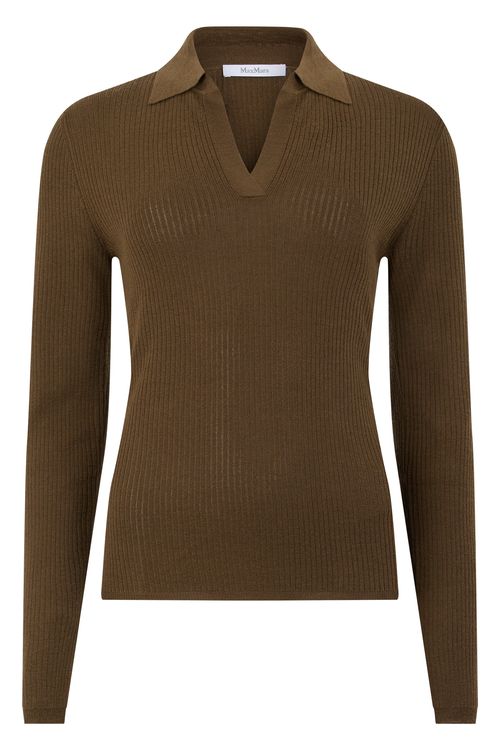 Long-Sleeve Polo Sweater in Silk-Cashmere Blend