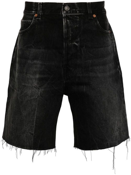 Washed frayed denim shorts - Black