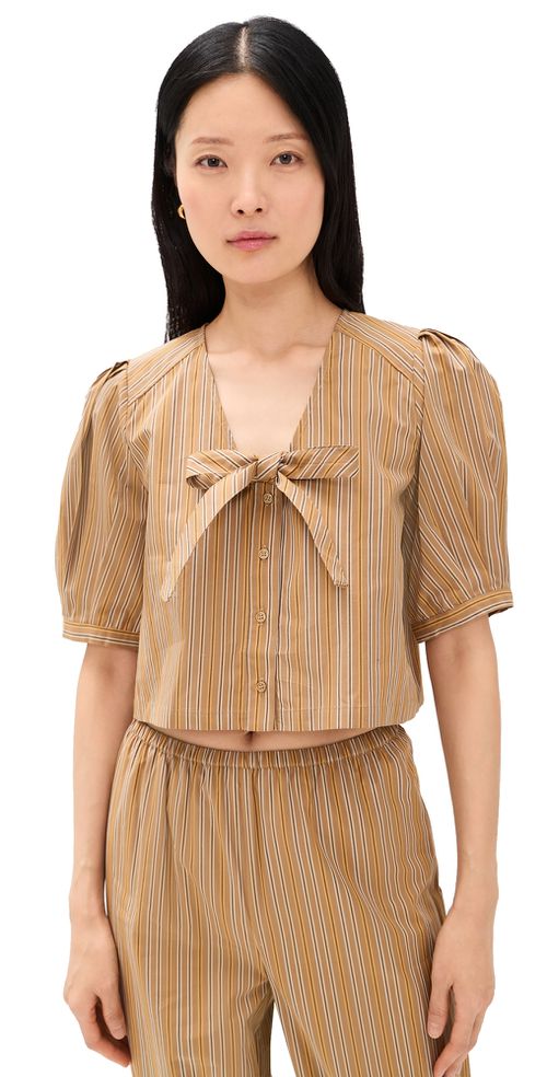 Striped Bow Blouse Light Brown