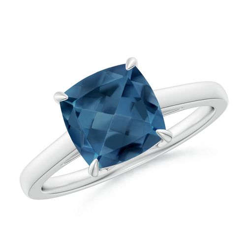 Angara 2.5 Carats Classic Solitaire Cushion London Blue Topaz Cocktail Ring in Platinum