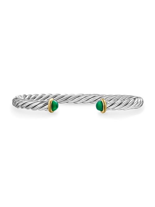 Men's Cable Cuff Bracelet in Sterling Silver - Green Onyx