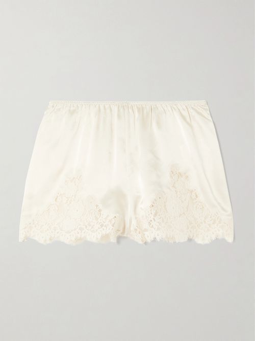 Iona Lace-trimmed Silk-satin Shorts - Off-white