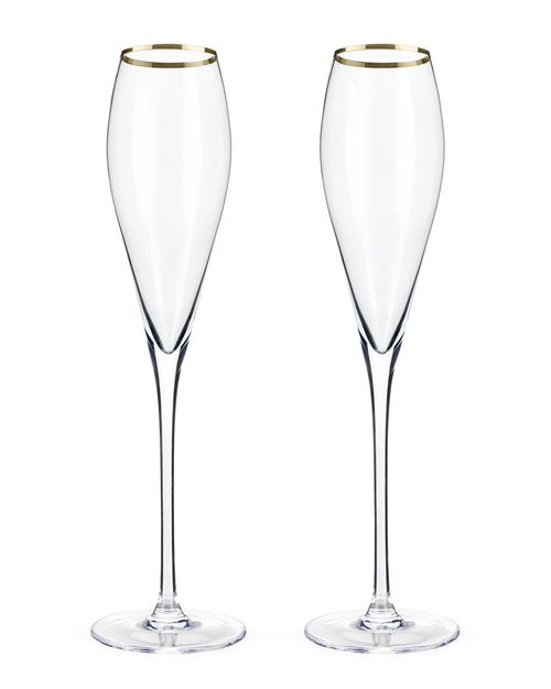 Viski Belmont Set of 2 Gold Rimmed Crystal Champagne Flutes