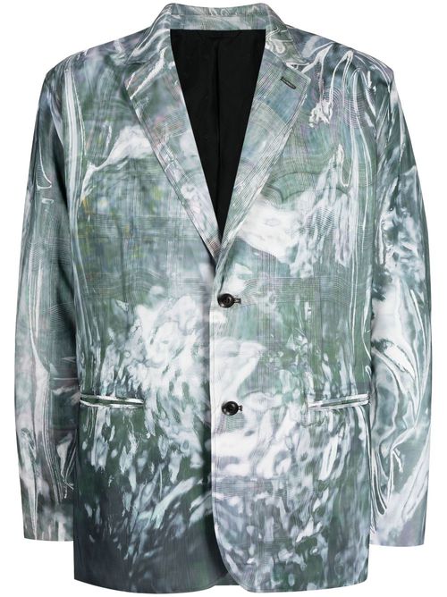 Abstract-print single-breasted blazer - Green