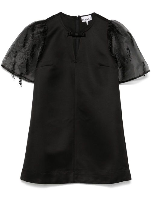 Fringed organza mini dress - Black