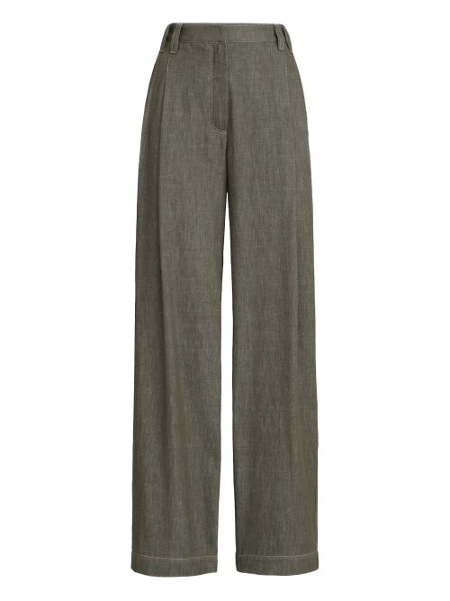 Denim-Effect Pleated Trousers — Olive