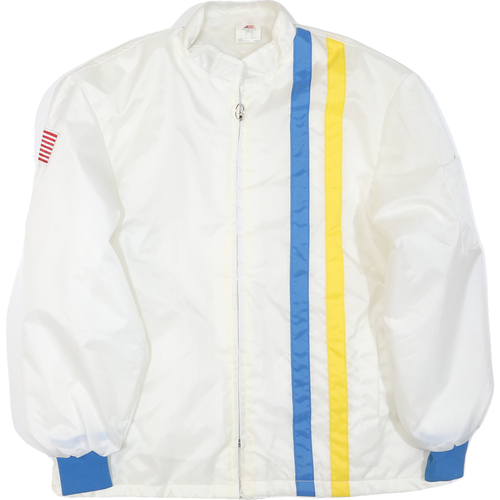 Mens White Blue & Yellow Stripe Button Jacket L Polyester Blend Lightweight