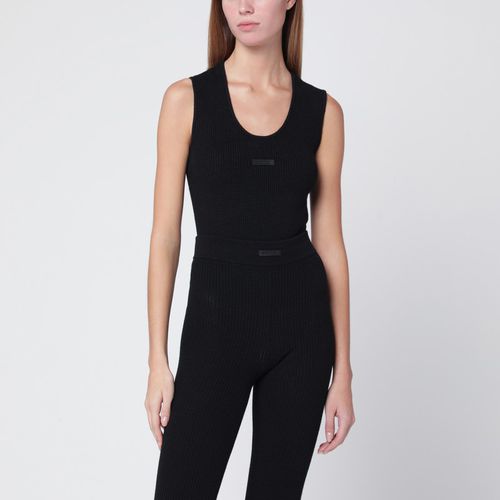 Black tank top in stretch Waffle fabric