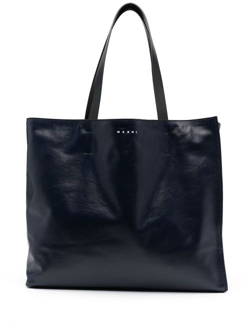 Logo-print leather tote bag - Blue