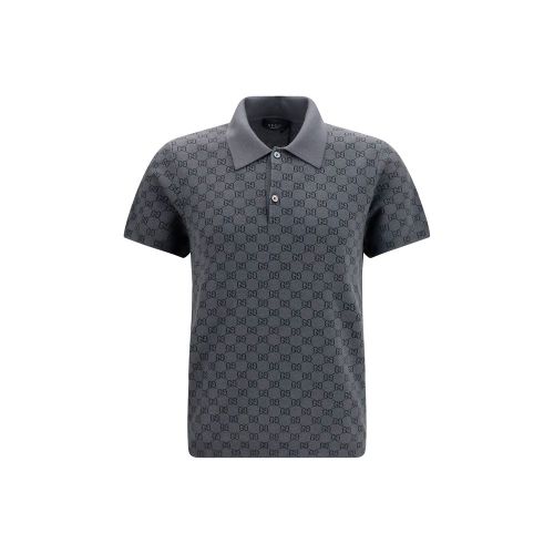 GG Jacquard Wool and Silk Polo Shirt — Gray