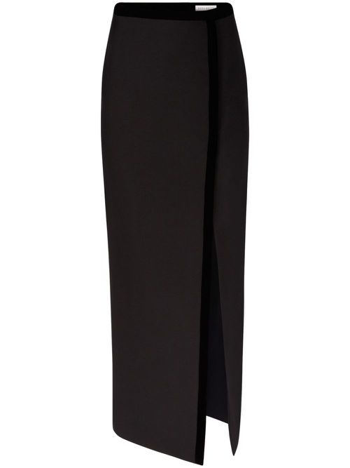 Long Slit Wool Skirt - Black