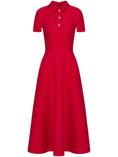 Short-sleeve polo-collar maxi dress - Red