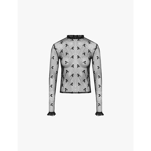 Womens Black Mason Bow-embroidered Stretch-mesh Top