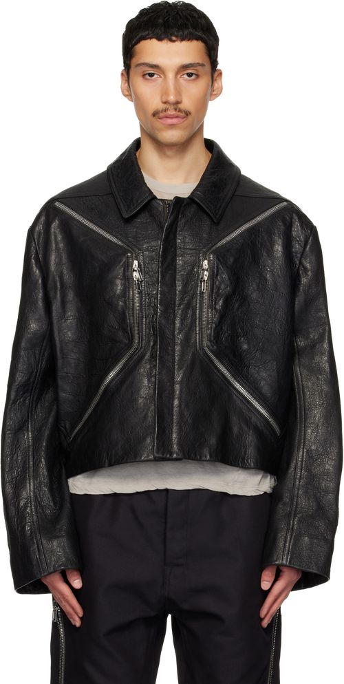 Black Temple Heizer Mac Leather Jacket
