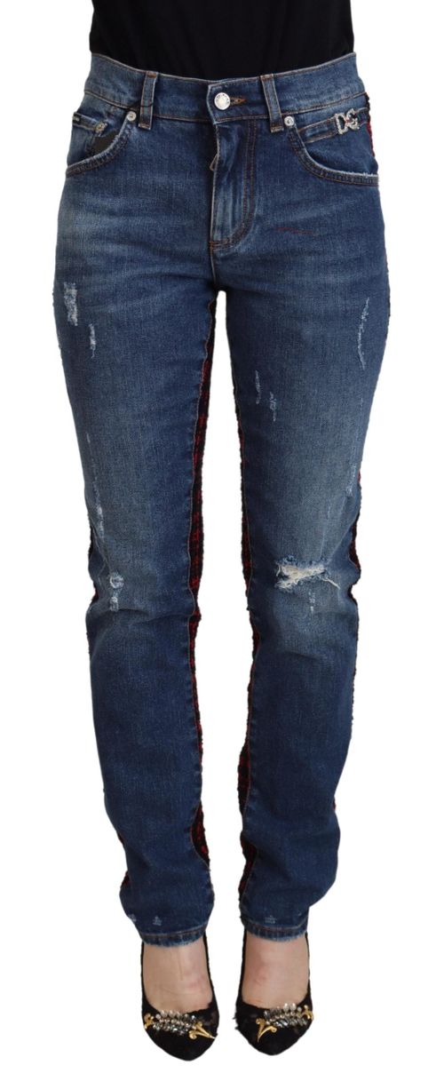 Distressed Checkered Back Jeans — Blue