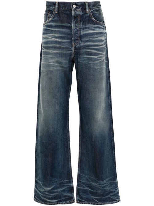 Whiskered straight-leg jeans - Blue