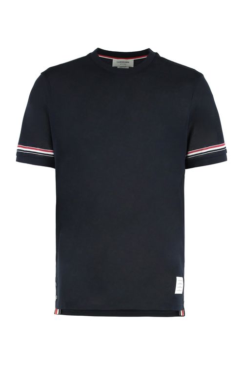 Striped Sleeve Cotton T-Shirt — Navy