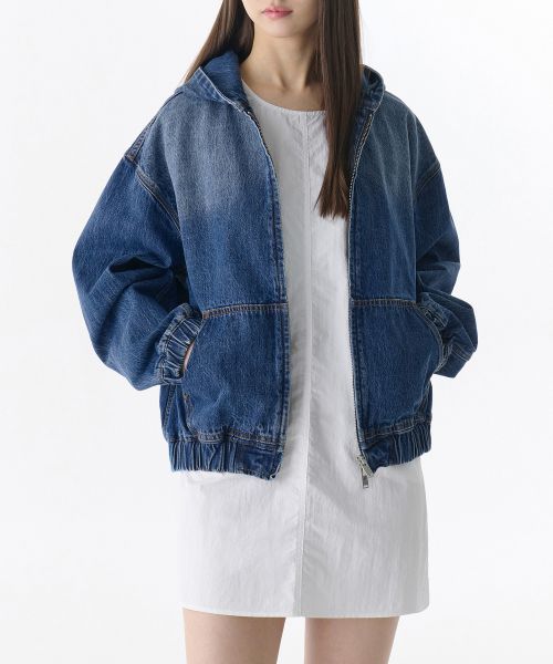 Women's Oversized Denim Hooded Zip-Up Jacket
