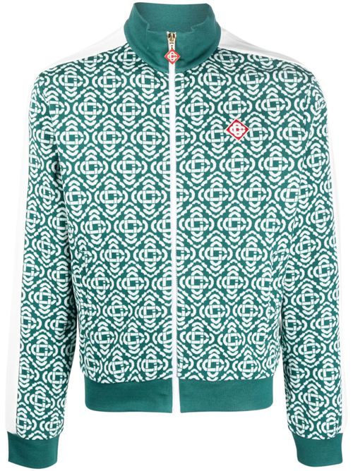 Monogram-jacquard zip-up jacket - Green