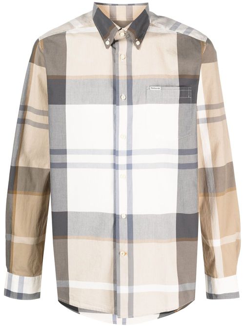 Long-sleeve plaid cotton shirt - Neutrals