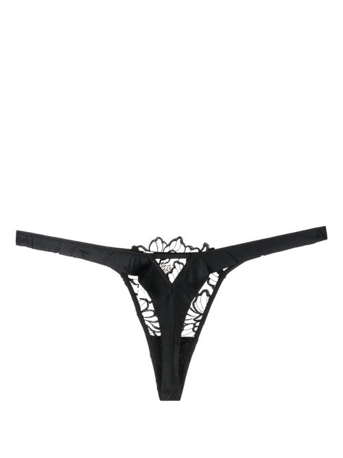 Whitney floral-embroidered thong - Black