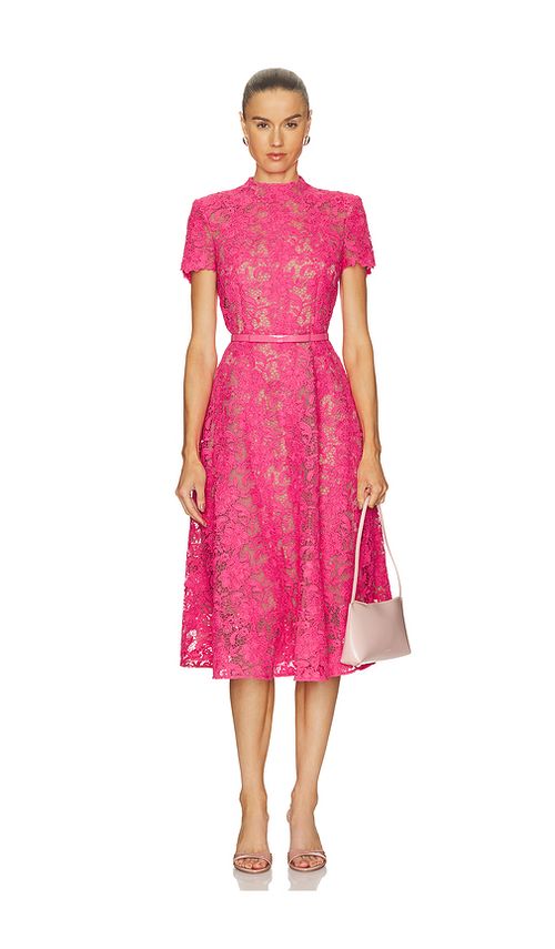 Nadine Merabi Lace Midi Dress in Pink. 6/SM. Also /XS