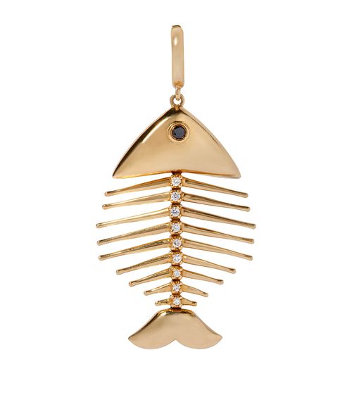 Yellow Gold and Diamond Fish Bones Charm