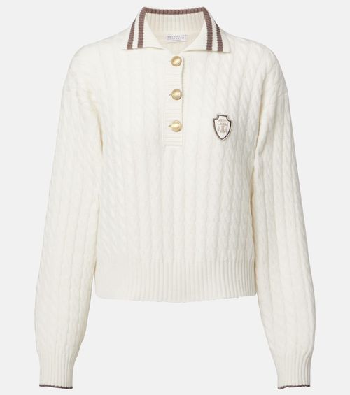 Logo cable-knit cashmere polo sweater