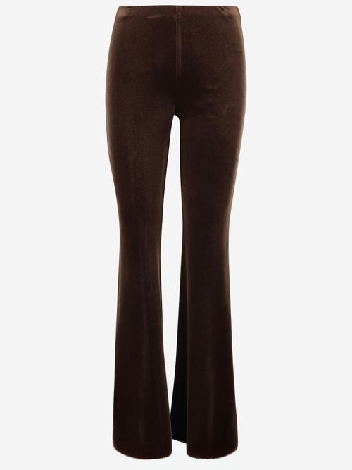 Stretch Velvet Flared-Leg Trousers — Brown