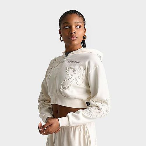 Women's NYX Cropped Fleece Full-Zip Hoodie in White Alyssum