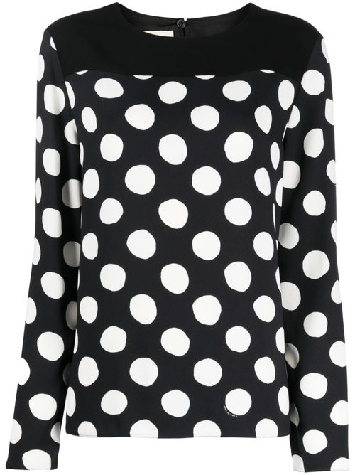 Polka-dot panelled T-Shirt - Black