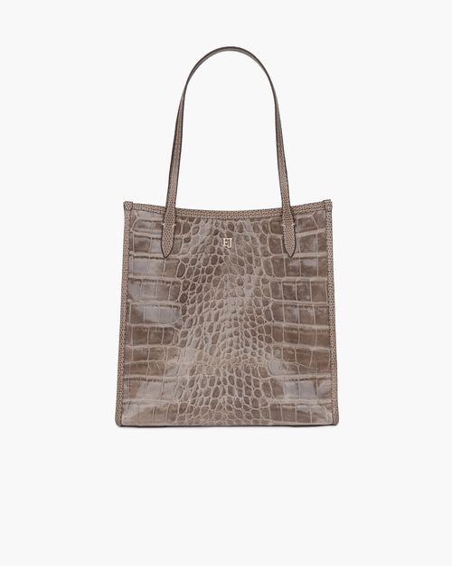 Baxter Embossed Leather Shoulder Bag for Women - Taupe, Zip Top Closure, Outer Pocket
