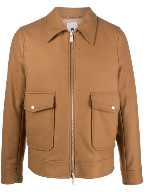 Zipped long-sleeved shirt jacket - Brown