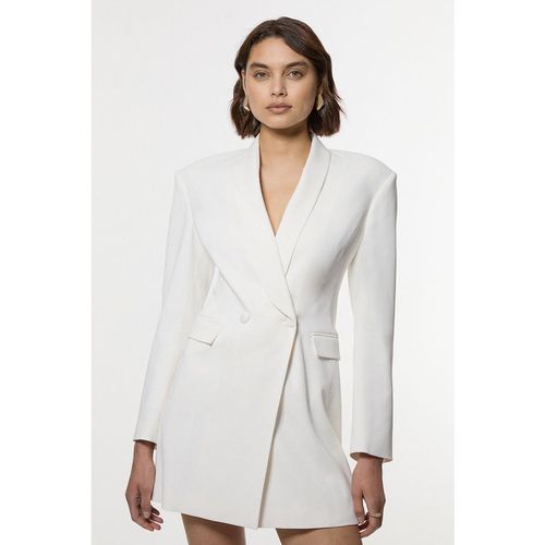 Karen Millen Women's Tall Polished Tailored Double Breasted Sinch Detail Blazer Mini Dress in Ivory