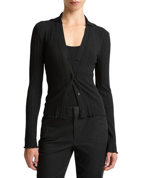 Rib Knit Polo Cardigan Sweater