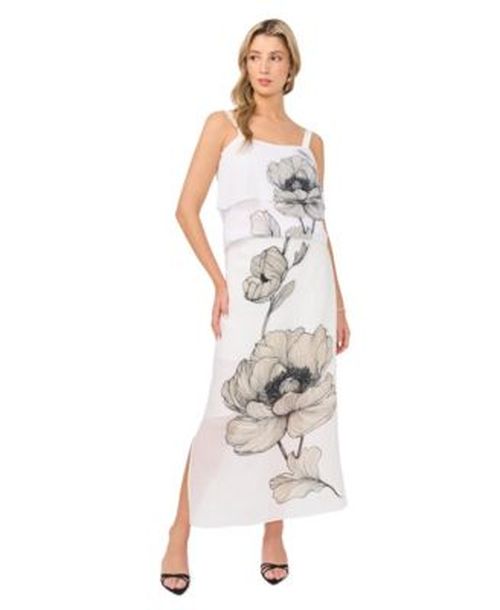 Womens Floral Square Neck Tank Top Layered Maxi Skirt