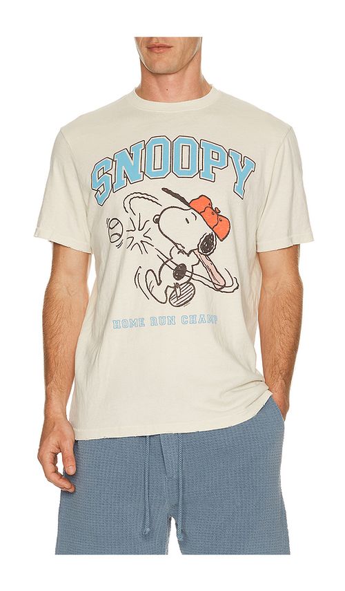 Junk Food Snoopy Home Run Champ Tee in Cream. M. Also in S, L, XL/1X