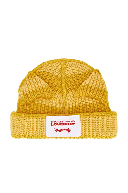 Charles Jeffrey LOVERBOY Chunky Ears Beanie in Yellow Stripe - Yellow. a