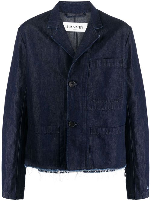 Raw-cut hem denim blazer - Blue