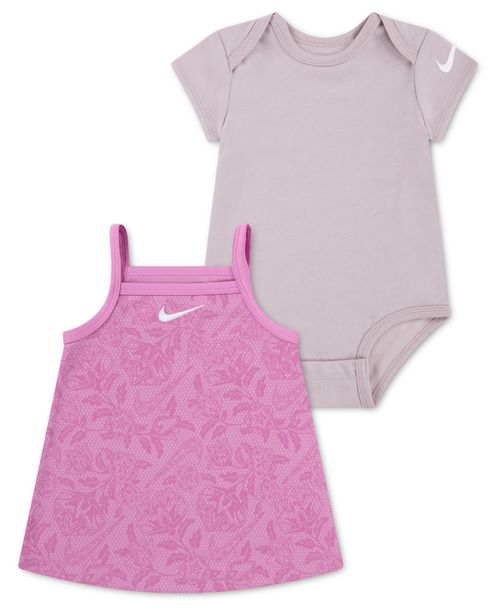 Baby Girls' Short-Sleeve Bodysuit and Dress, 2-Piece Set - Purple/Pink