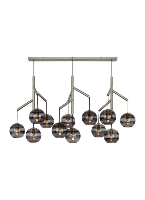 Sedona Contemporary Chandelier in Satin Nickel and Transparent Smoke