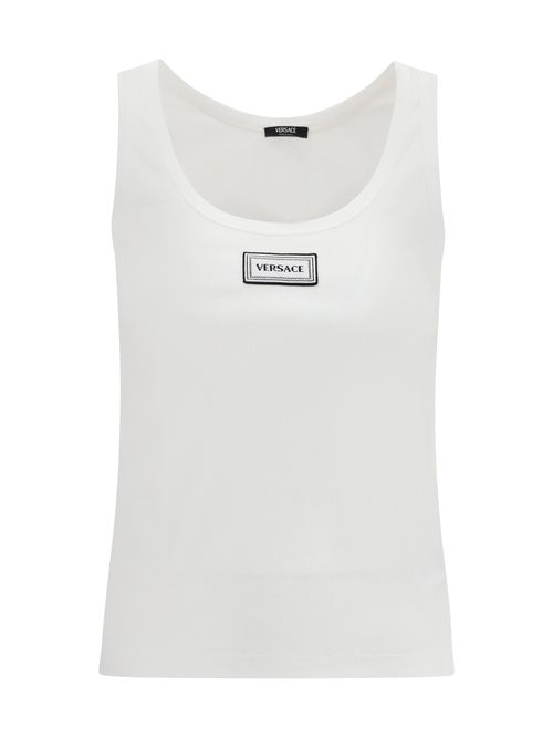 Logo-Patched Ribbed Stretch Tank Top — White
