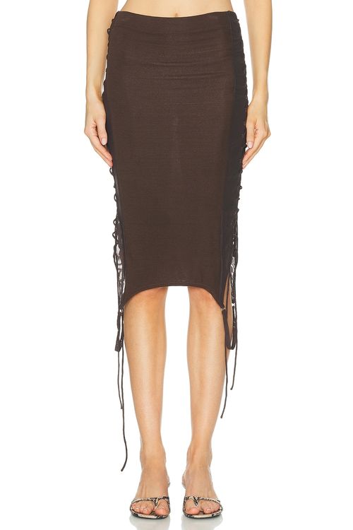Jade Cropper Side Tie Midi Skirt in Dark Brown - Brown. 34 also